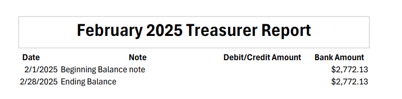 FEB2025 Treasurers report